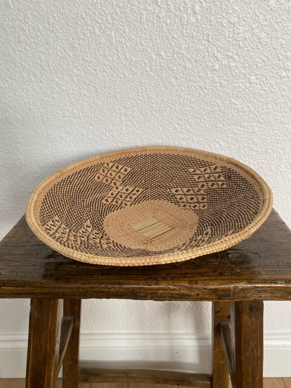 Handwoven Decorative Woven Basket Plate - Natural & Dark Brown